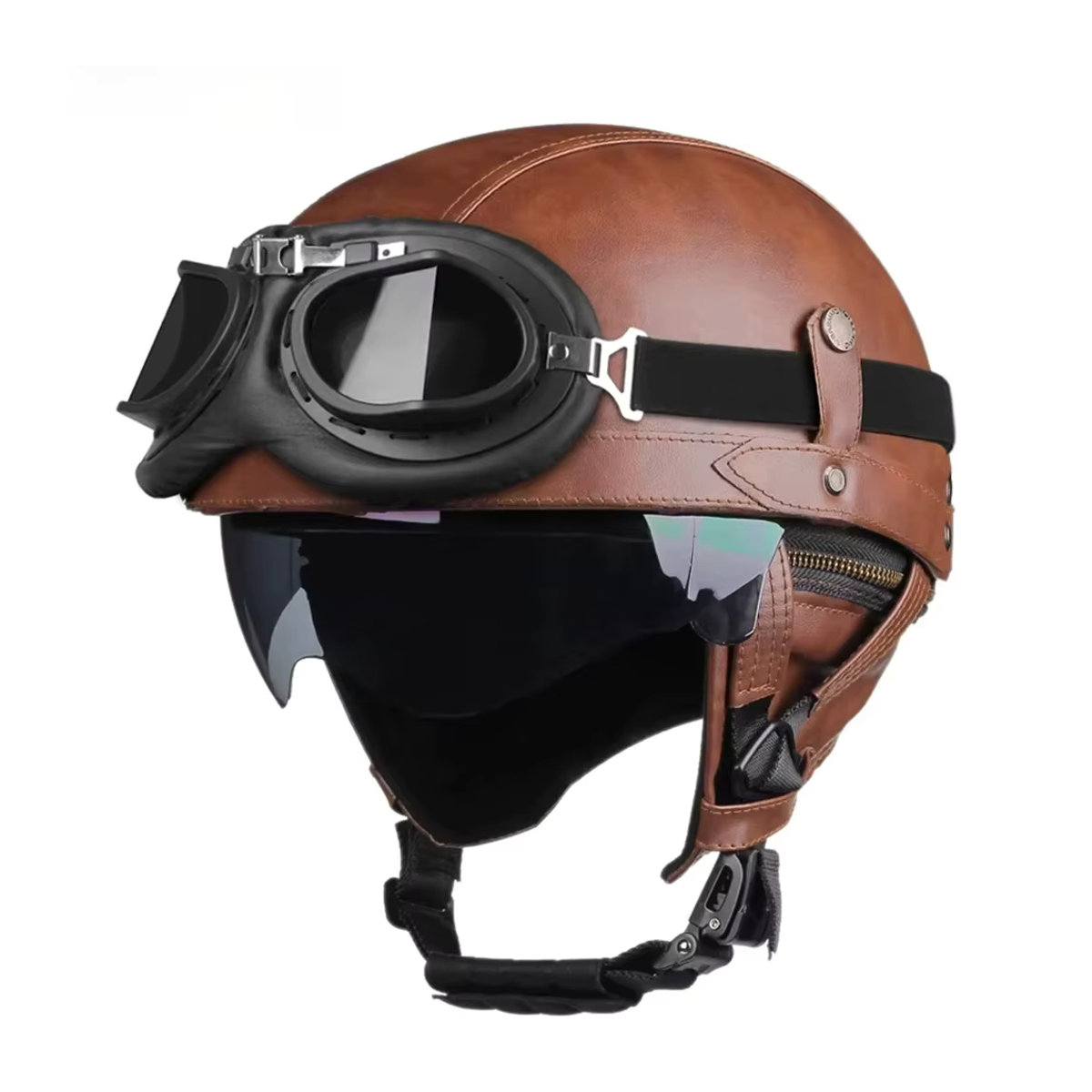 HEROBIKER Motocross Helm für Männer in Braun im Retro-Design mit Doppelvisier für Offroad und Ganzjahreseinsatz - Bild 1