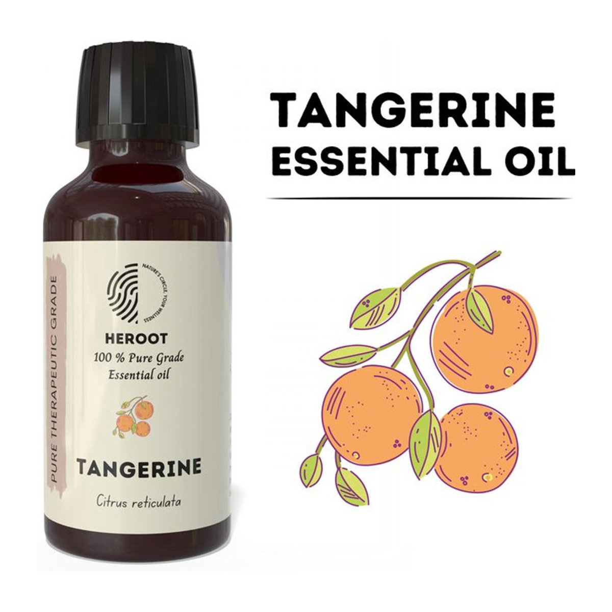 Heroot Mandarine Ätherisches Öl, reines und natürliches Citrus-Aroma in brauner Glasflasche, 15ml - Bild 1