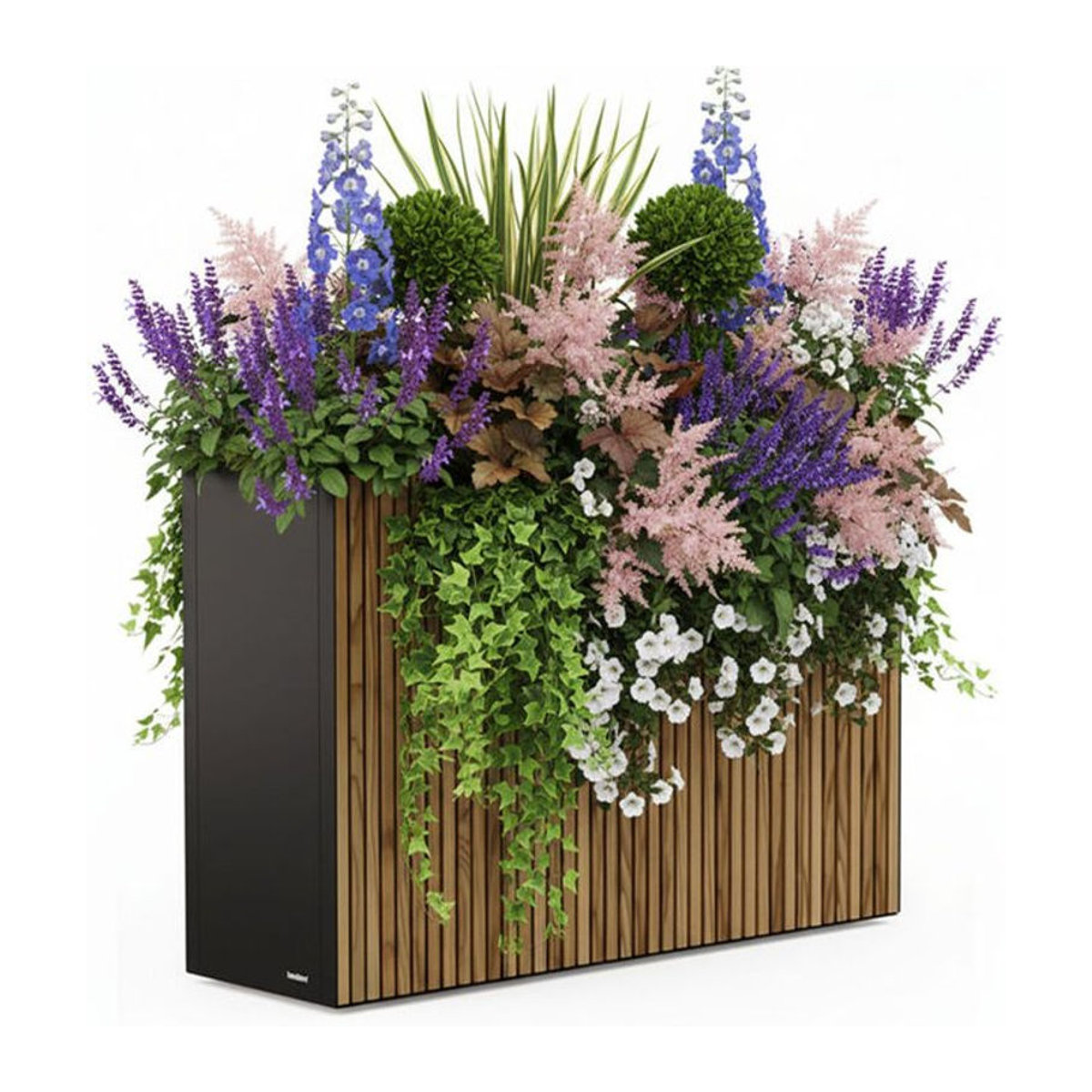 Herstera Garden Pflanzkübel Deco Planter Divider L aus Holz und Metall in Schwarz und Natur, B/T/H: 120 x 40 x 80 cm - Bild 2