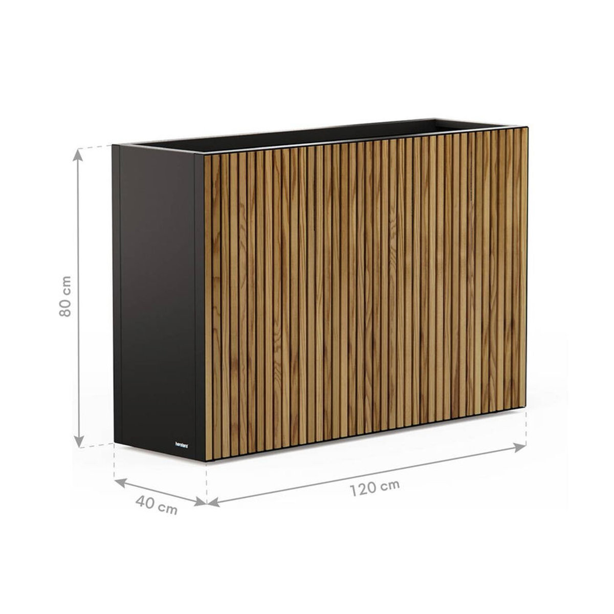 Herstera Garden Pflanzkübel Deco Planter Divider L aus Holz und Metall in Schwarz und Natur, B/T/H: 120 x 40 x 80 cm - Bild 5