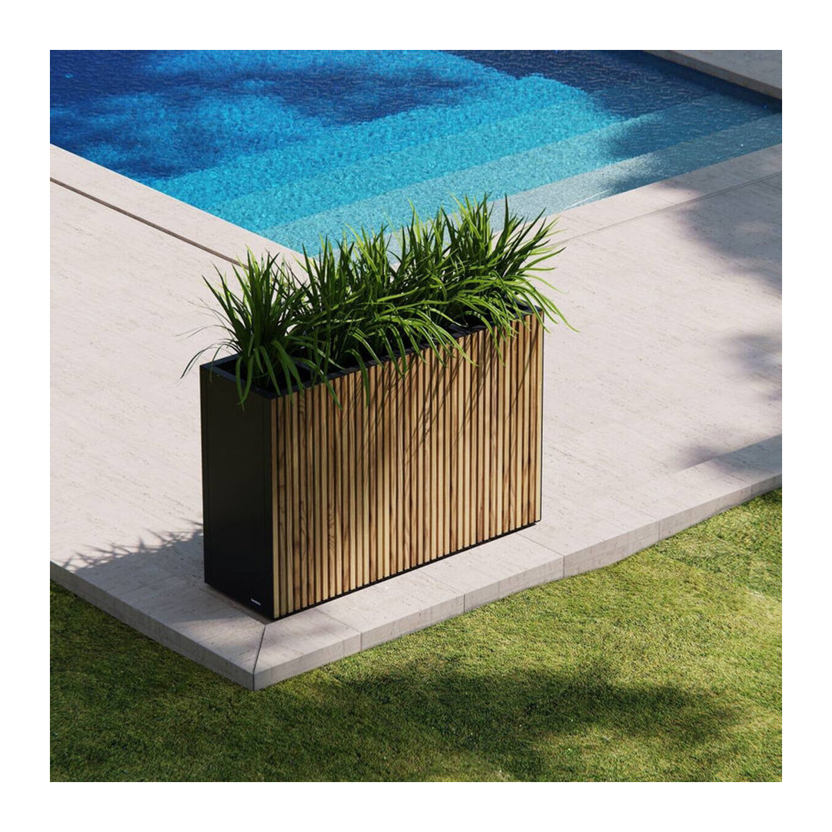 Herstera Garden Pflanzkübel Deco Planter Divider L aus Holz und Metall in Schwarz und Natur, B/T/H: 120 x 40 x 80 cm - Bild 6