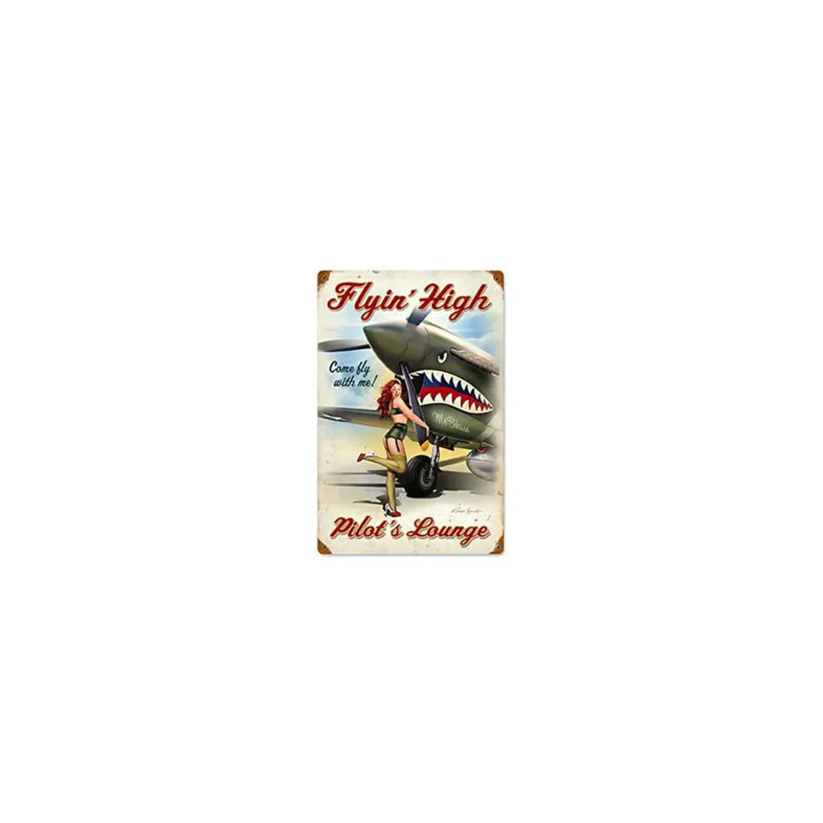 HERYNLRN Retro Blechschild im Vintage-Stil mit Pin-up-Girl Flying High, mehrfarbig, Metall, B: 20 cm, H: 14 cm, T: 14 cm - Bild 2