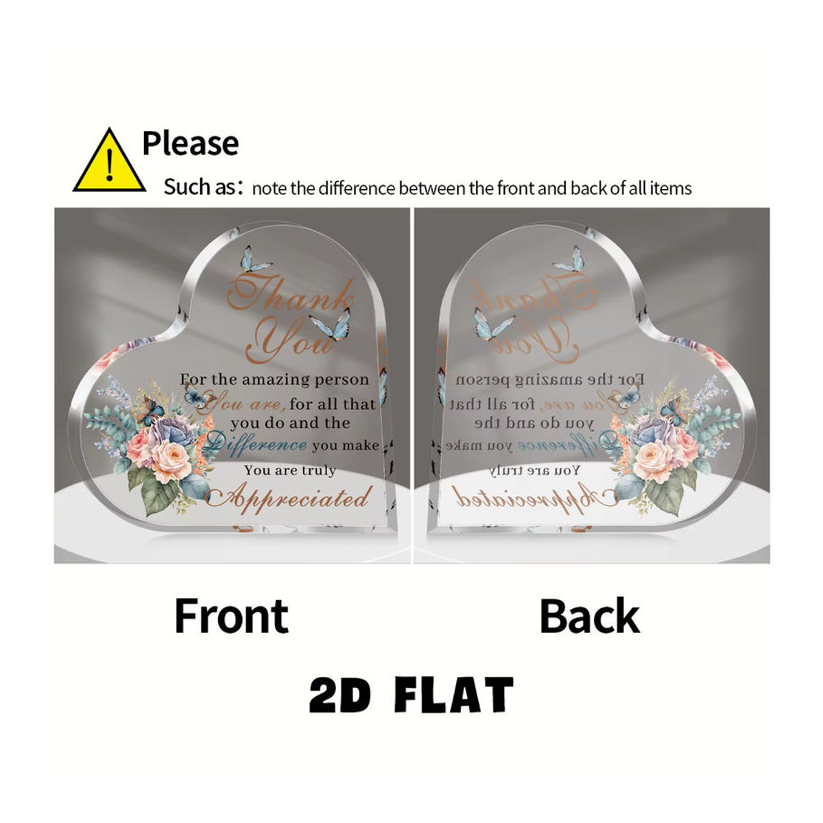 Herz-Acryl-Dankeschild mit floralem Schmetterlings-Design aus transparentem Kunstharz als dekoratives Ornament für Büro und Zuhause - Bild 4