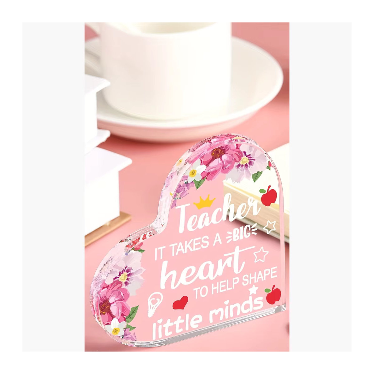 Herz-Briefbeschwerer und Lesezeichen aus transparentem Kunstharz mit floralem Design als Dankeschön-Geschenk für Lehrer - Bild 3