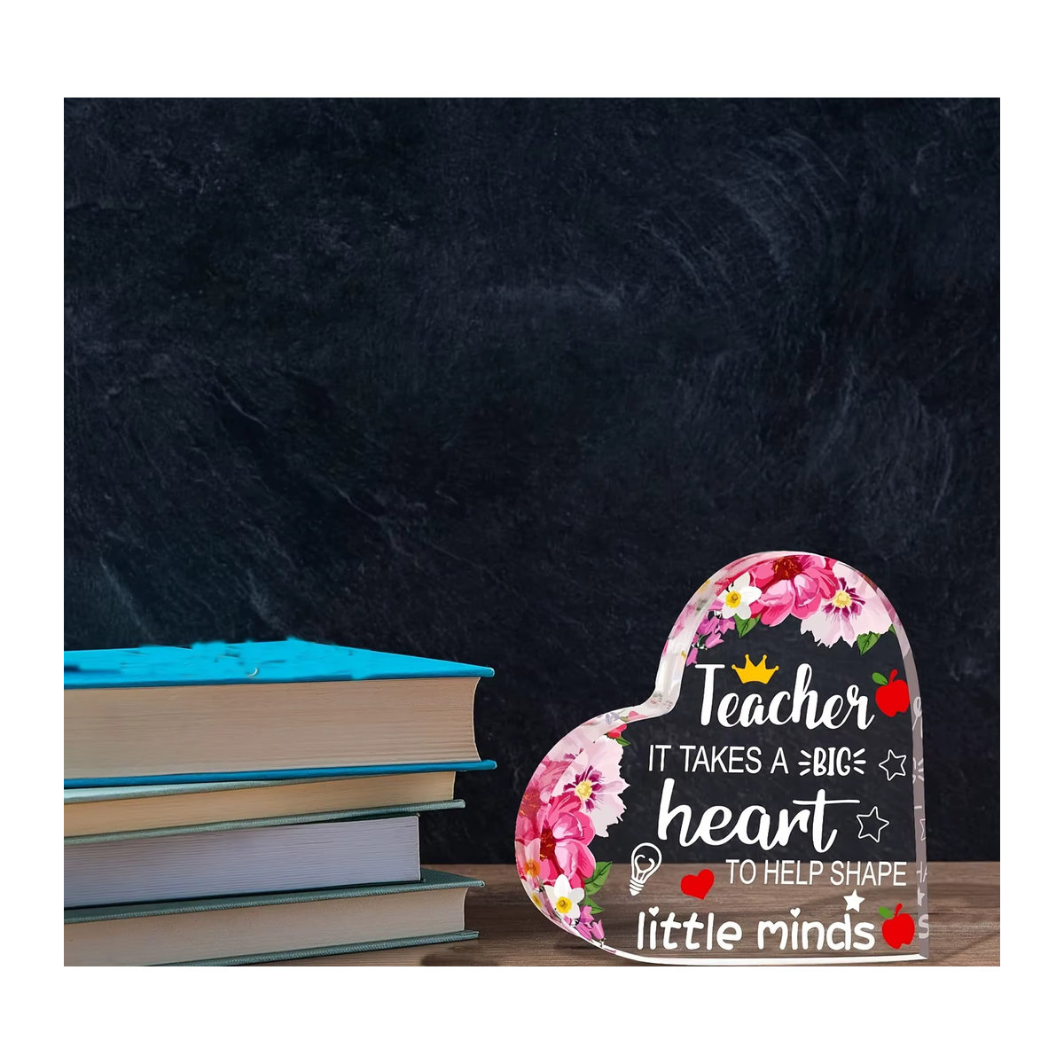 Herz-Briefbeschwerer und Lesezeichen aus transparentem Kunstharz mit floralem Design als Dankeschön-Geschenk für Lehrer - Bild 4