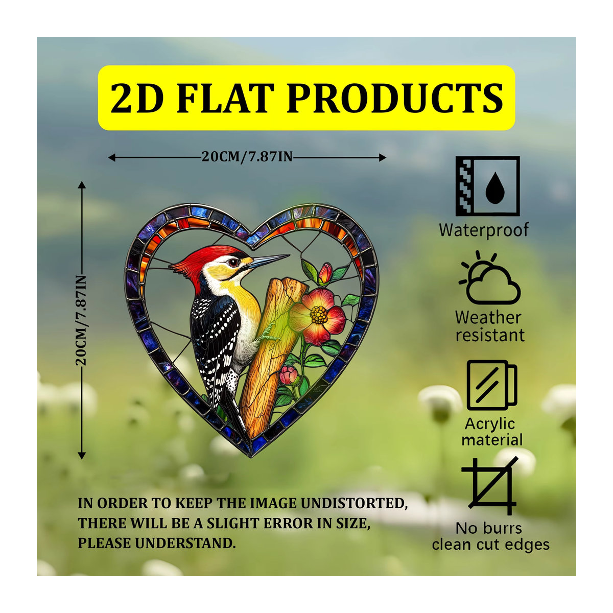 Herzförmiger Acryl-Specht-Langschwanz-Vogel Solarfänger in Bunt für Fenster und Wanddeko, Höhe: 20,3 cm - Bild 3