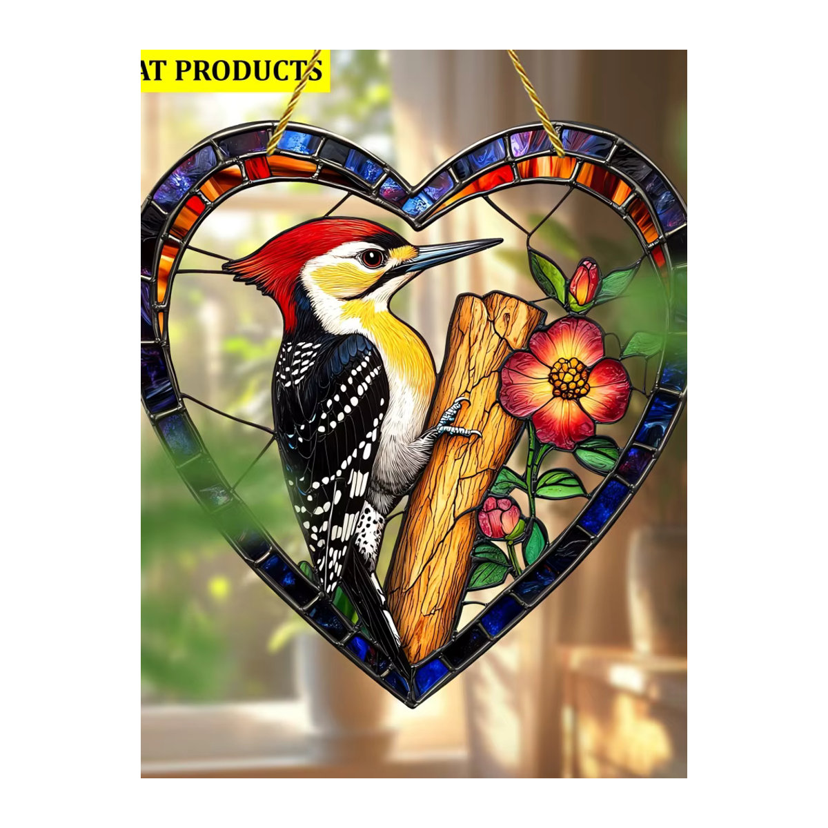 Herzförmiger Acryl-Specht-Langschwanz-Vogel Solarfänger in Bunt für Fenster und Wanddeko, Höhe: 20,3 cm - Bild 5