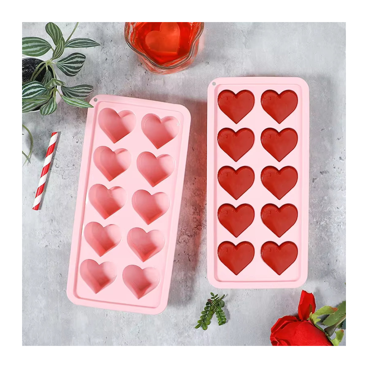 Herzförmiger Silikon-Eis am Stiel Maker in Rosa für DIY Eiscreme, Pudding und Schokolade - Bild 3