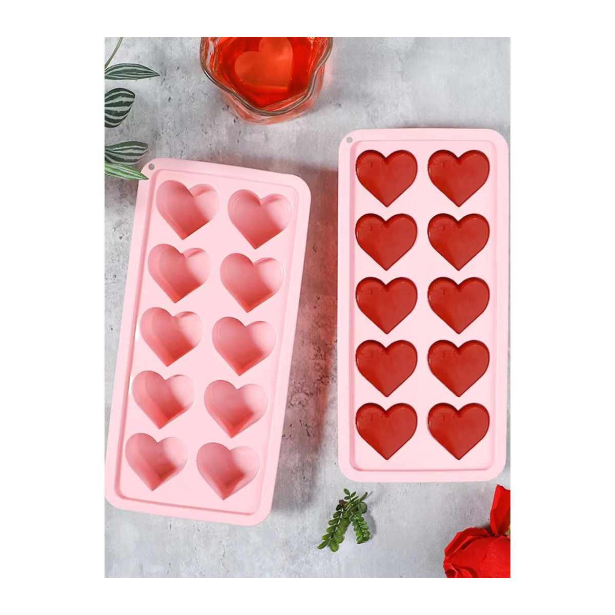 Herzförmiger Silikon-Eis am Stiel Maker in Rosa für DIY Eiscreme, Pudding und Schokolade - Bild 4