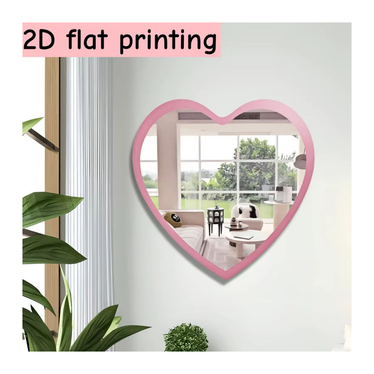 Herzförmiger Wandspiegel aus Holz und Glas in Rosa, dekorativer Schminkspiegel mit unregelmäßiger Form, Durchmesser: 30,5 cm - Bild 2