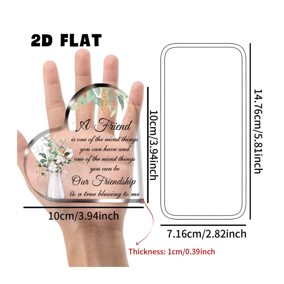 Herzförmiges Acryl-Ornament mit floralem Design und Zitaten in Transparent, dekorative Plakette für Geburtstag und Freundschaftstag - Bild 4