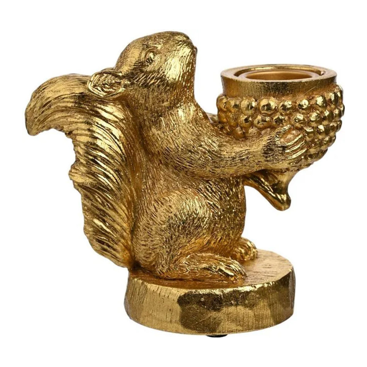 Hestia Eichhörnchen Kerzenhalter in Gold aus Metall und Kunstharz für Stabkerzen und Teelichter - Bild 1