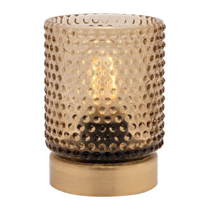 HESTIA Glas-Teelichthalter in Braun mit LED-Beleuchtung, modern und zylindrisch
