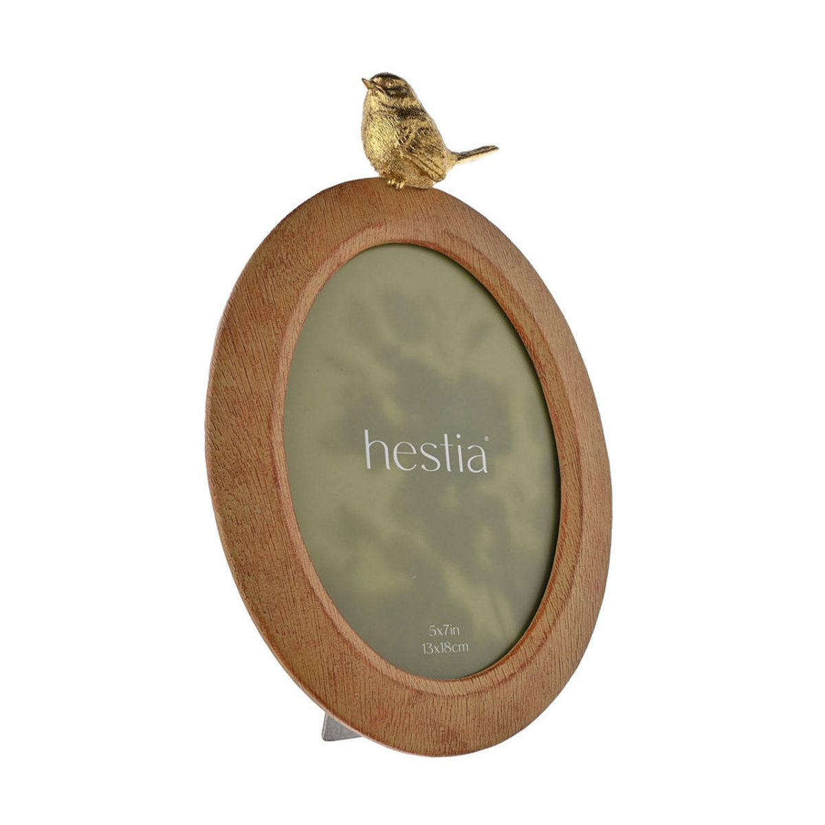 Hestia Ovaler Bilderrahmen in Holzoptik mit Goldvogel, Braun/Gold, 5 x 7 Zoll - Bild 3