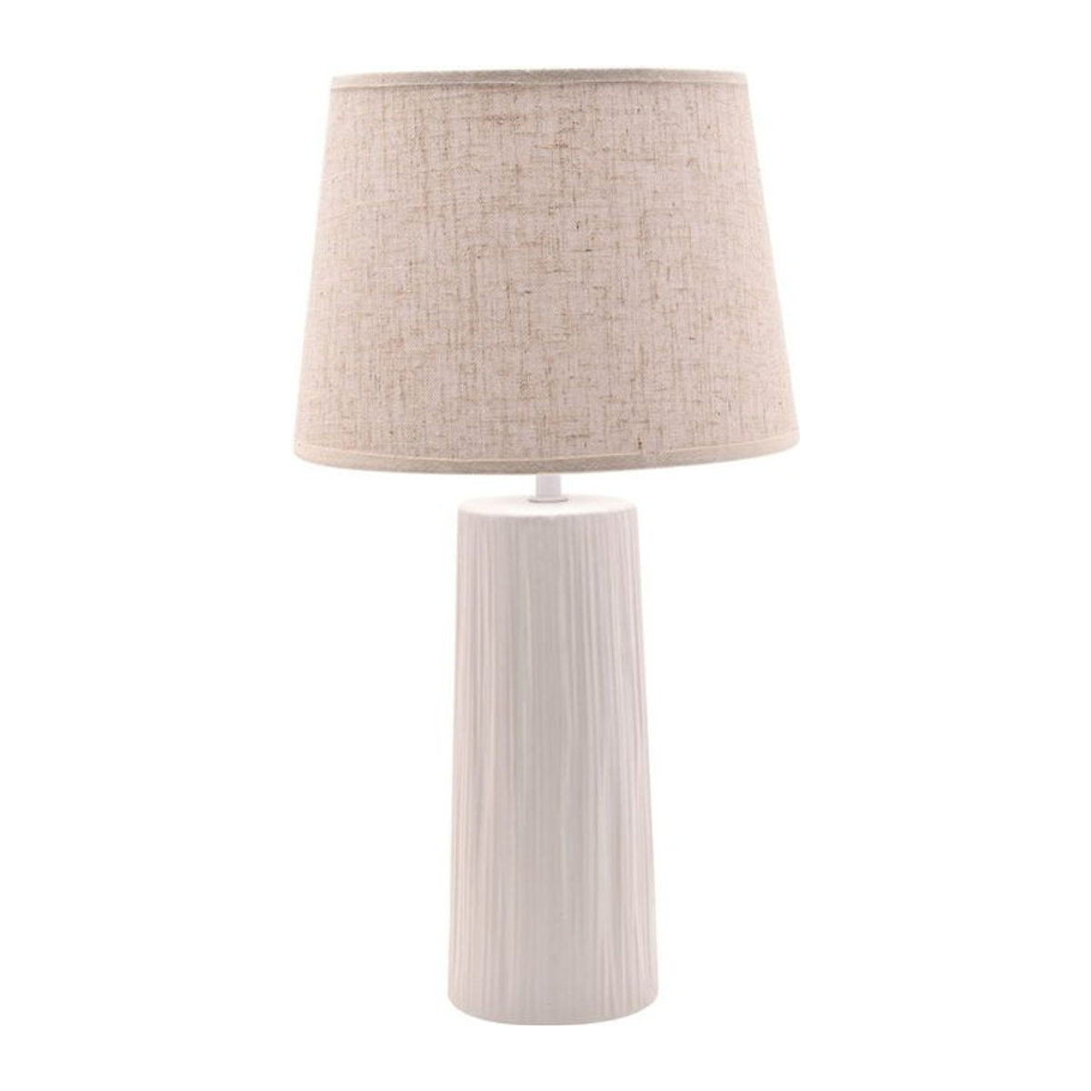Hestia Tischlampe aus weißer Keramik mit beigem Leinen-Schirm in modernem Design - Bild 1