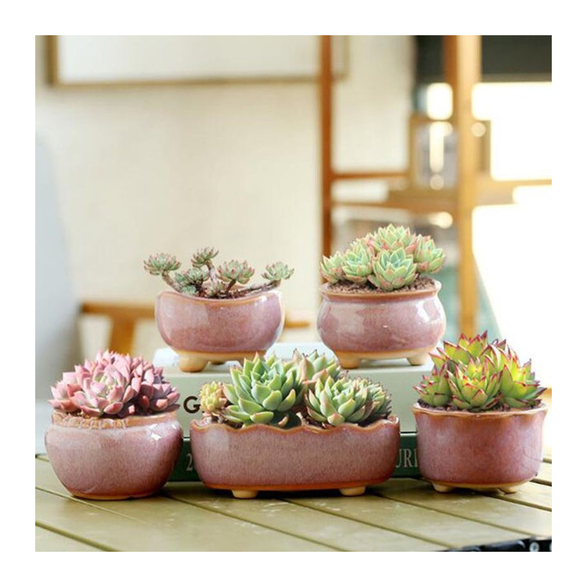 HEYYES Keramik Blumentopf im Retro-Ofen-Design in Rosa für Sukkulenten und Bonsai - Bild 1