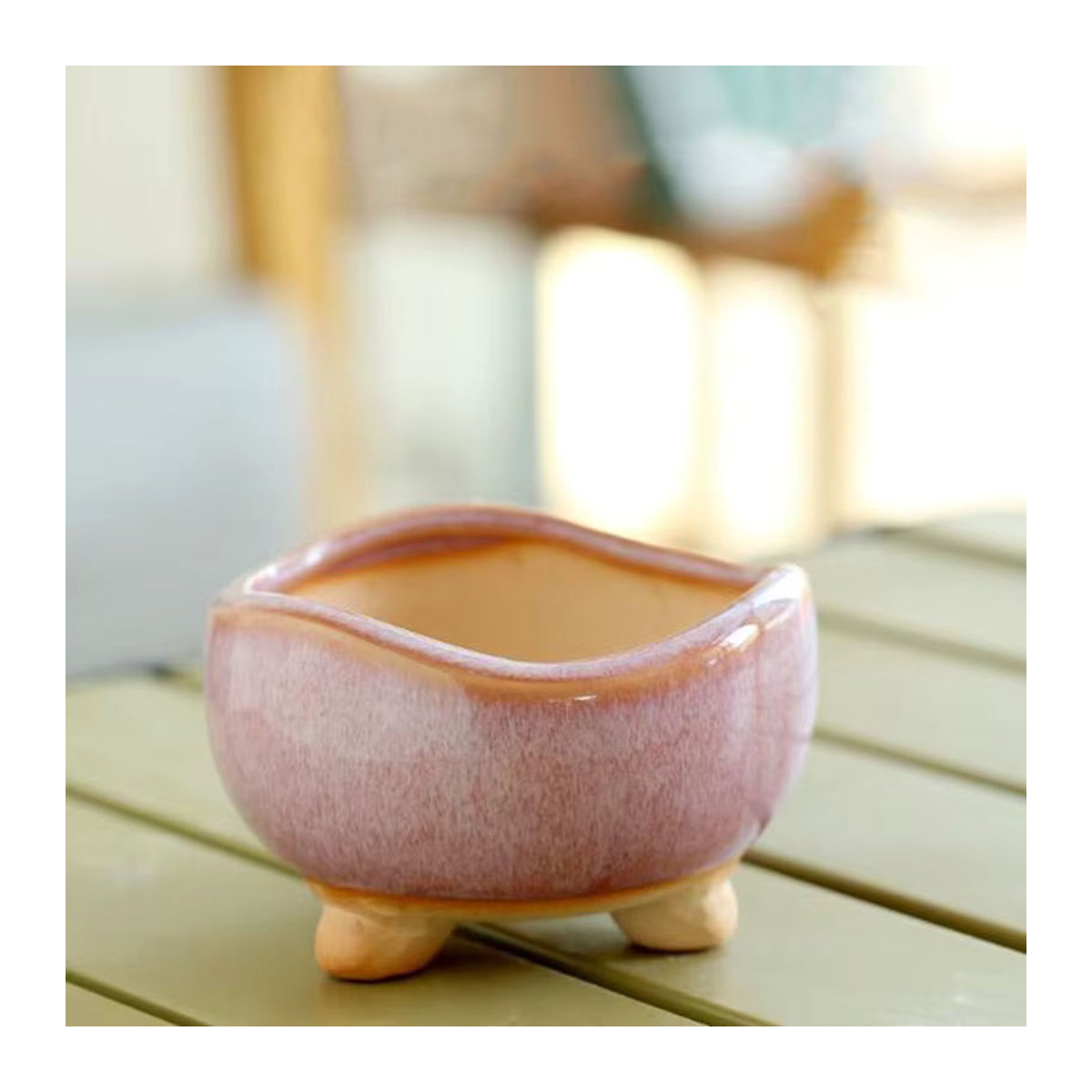 HEYYES Keramik Blumentopf im Retro-Ofen-Design in Rosa für Sukkulenten und Bonsai - Bild 2