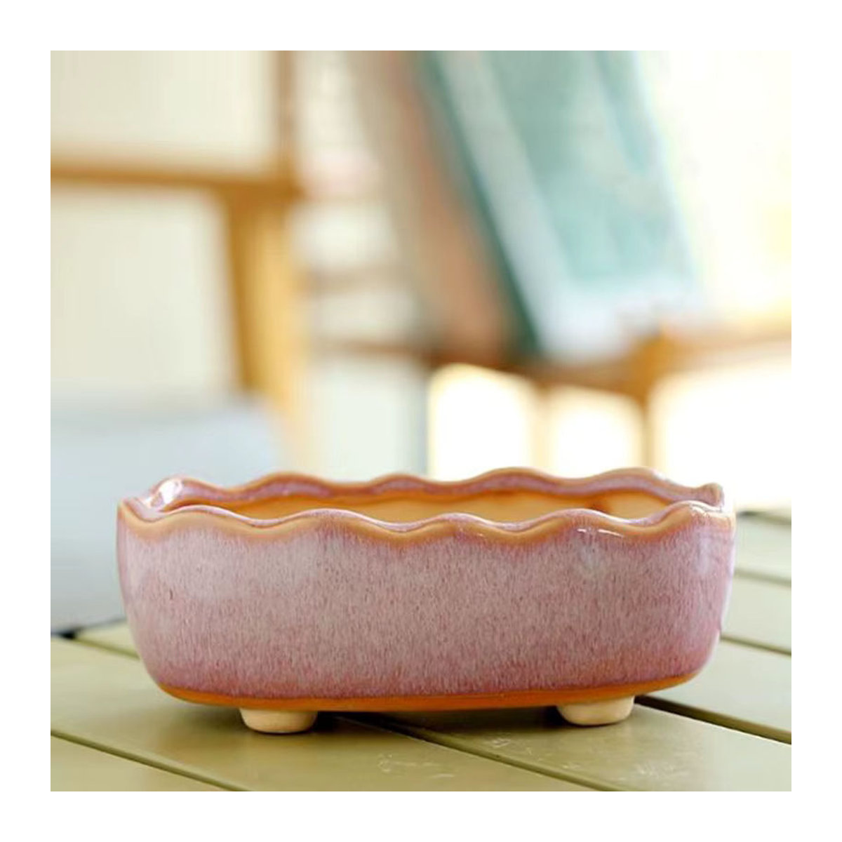 HEYYES Keramik Blumentopf im Retro-Ofen-Design in Rosa für Sukkulenten und Bonsai - Bild 3