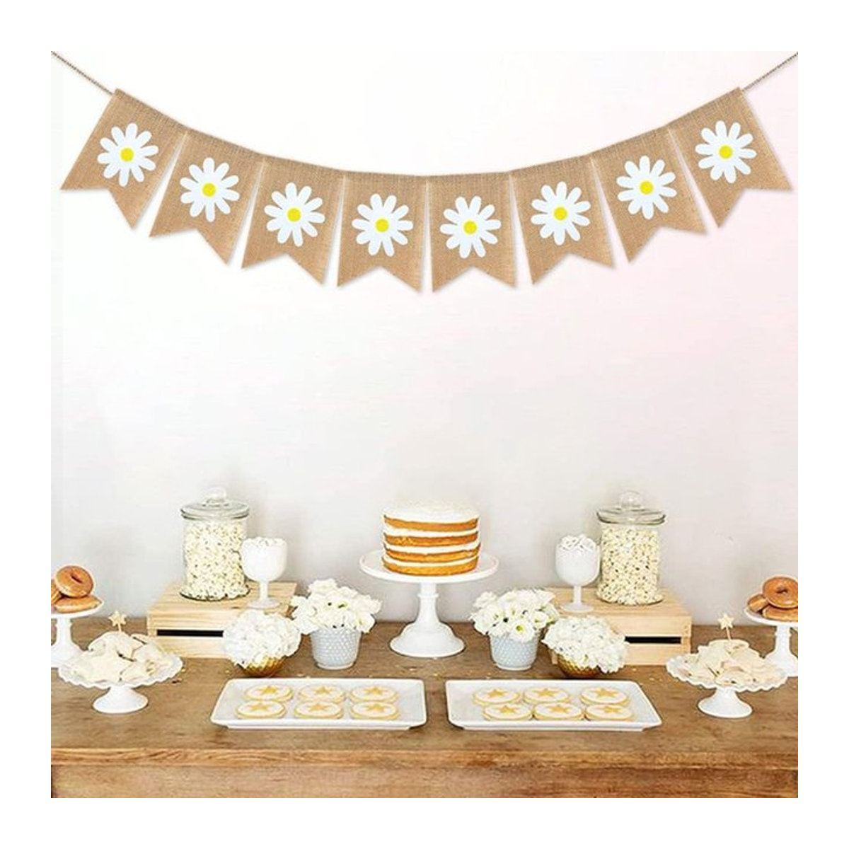 HGDTFF Rustikale Jute-Girlande mit Gänseblümchen in Beige als hängende florale Dekoration für Frühling und Sommer - Bild 1