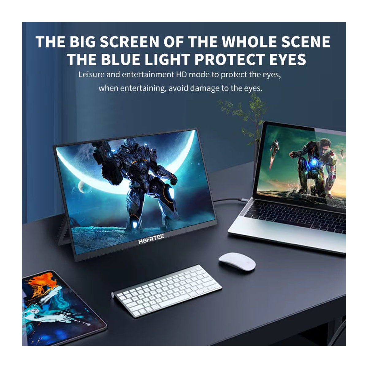 HGFRTEE Tragbarer 13,5 Zoll Monitor mit 2,2K Auflösung, 520cd/m2 und 100 % sRGB, Schwarz, HDMI und Typ-C für Laptop, PS4/5, Switch und Xbox - Bild 6