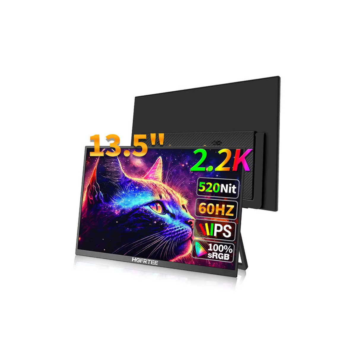 HGFRTEE Tragbarer 13,5 Zoll Monitor mit 2,2K Auflösung, 520cd/m2 und 100 % sRGB, Schwarz, HDMI und Typ-C für Laptop, PS4/5, Switch und Xbox - Bild 7