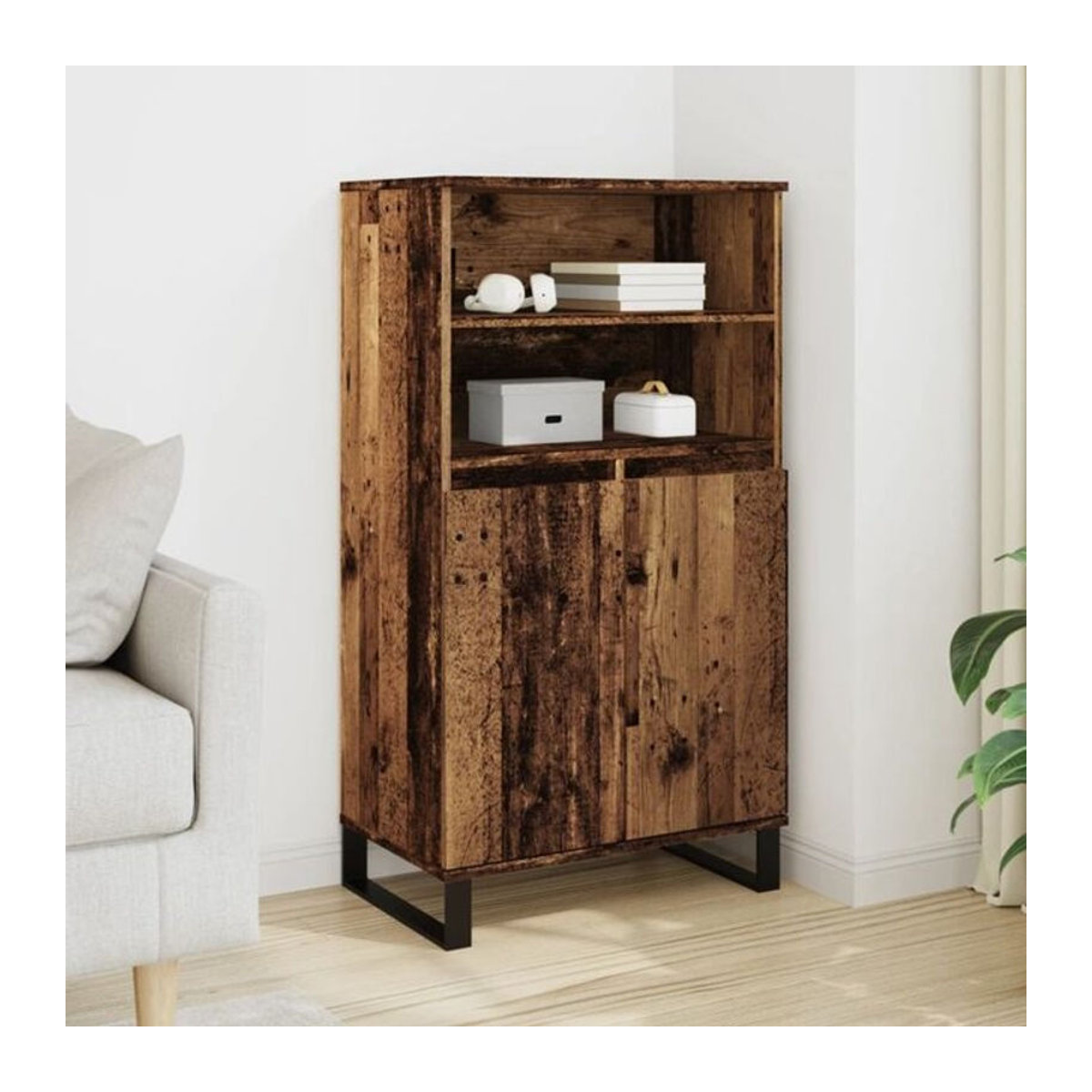 Highboard Vidaxl in Industrial Design aus Holzwerkstoff und Metall, Braun, B: 60 cm, T: 36 cm, H: 110 cm - Bild 1