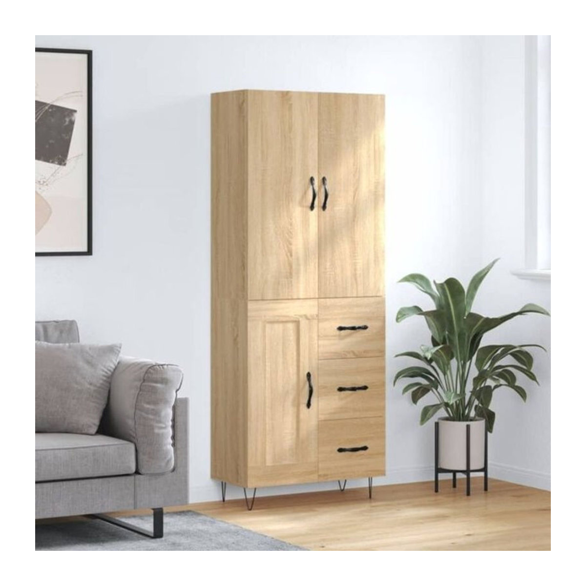 Highboard Vidaxl Sonoma-Eiche Natur Braun aus Holzwerkstoff und Metall im Industrial Design, B/T/H: 69,5 x 34 x 180 cm - Bild 1