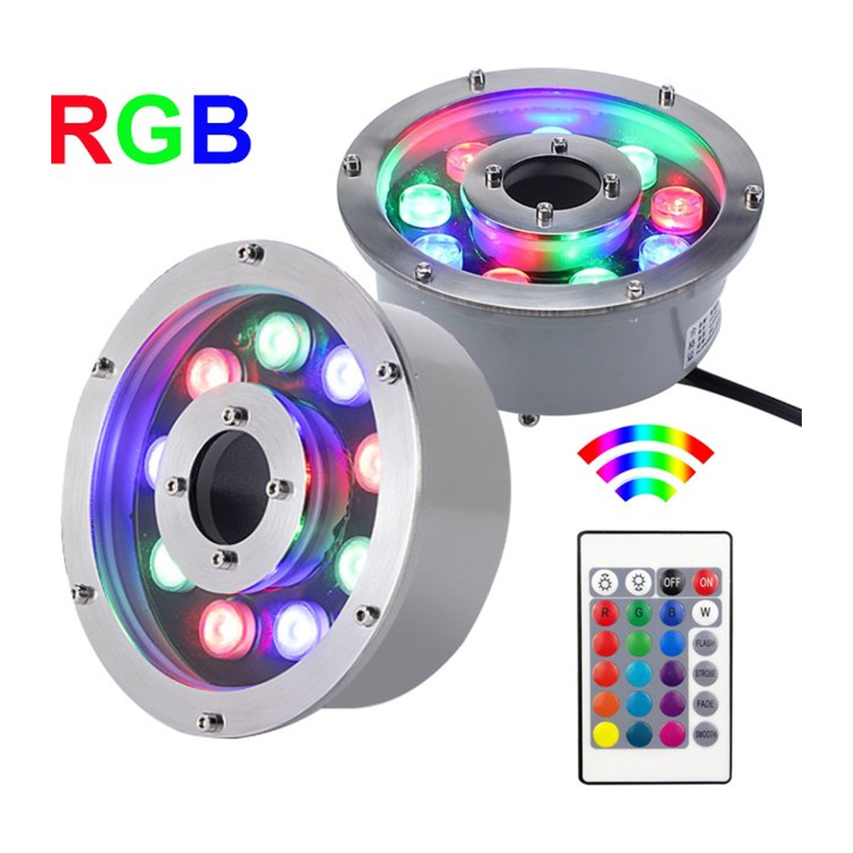 HIGHY RGB LED Unterwasserlampe IP68 aus Edelstahl für Teich, Pool und Schwimmbad, mehrfarbig, DC24V - Bild 1
