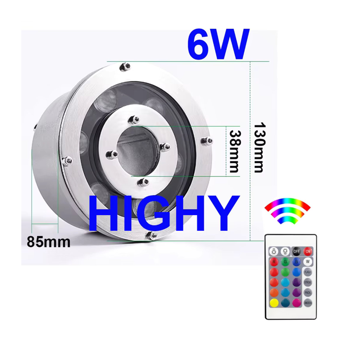 HIGHY RGB LED Unterwasserlampe IP68 aus Edelstahl für Teich, Pool und Schwimmbad, mehrfarbig, DC24V - Bild 6