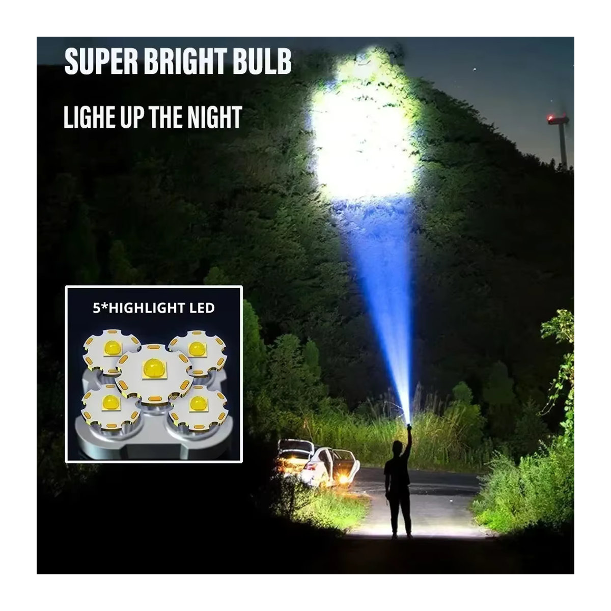 Hilo 5LED-Taschenlampe mit COB-Seitenlicht, leistungsstarke wiederaufladbare USB-Taschenlampe mit 3 Modi für Camping und Outdoor - Bild 4