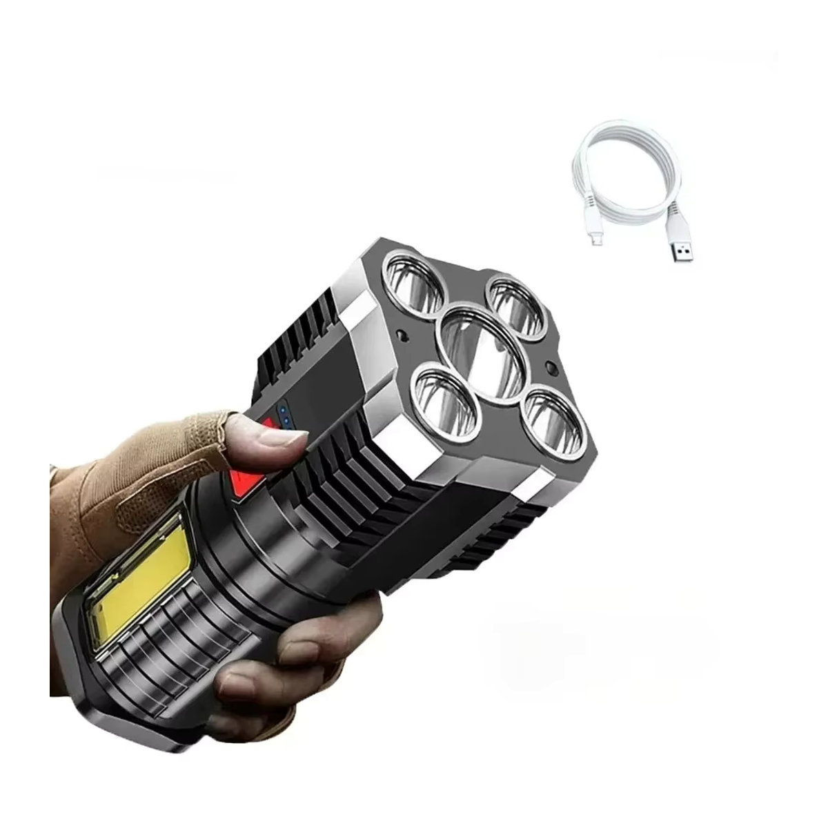 Hilo 5LED-Taschenlampe mit COB-Seitenlicht, leistungsstarke wiederaufladbare USB-Taschenlampe mit 3 Modi für Camping und Outdoor - Bild 7