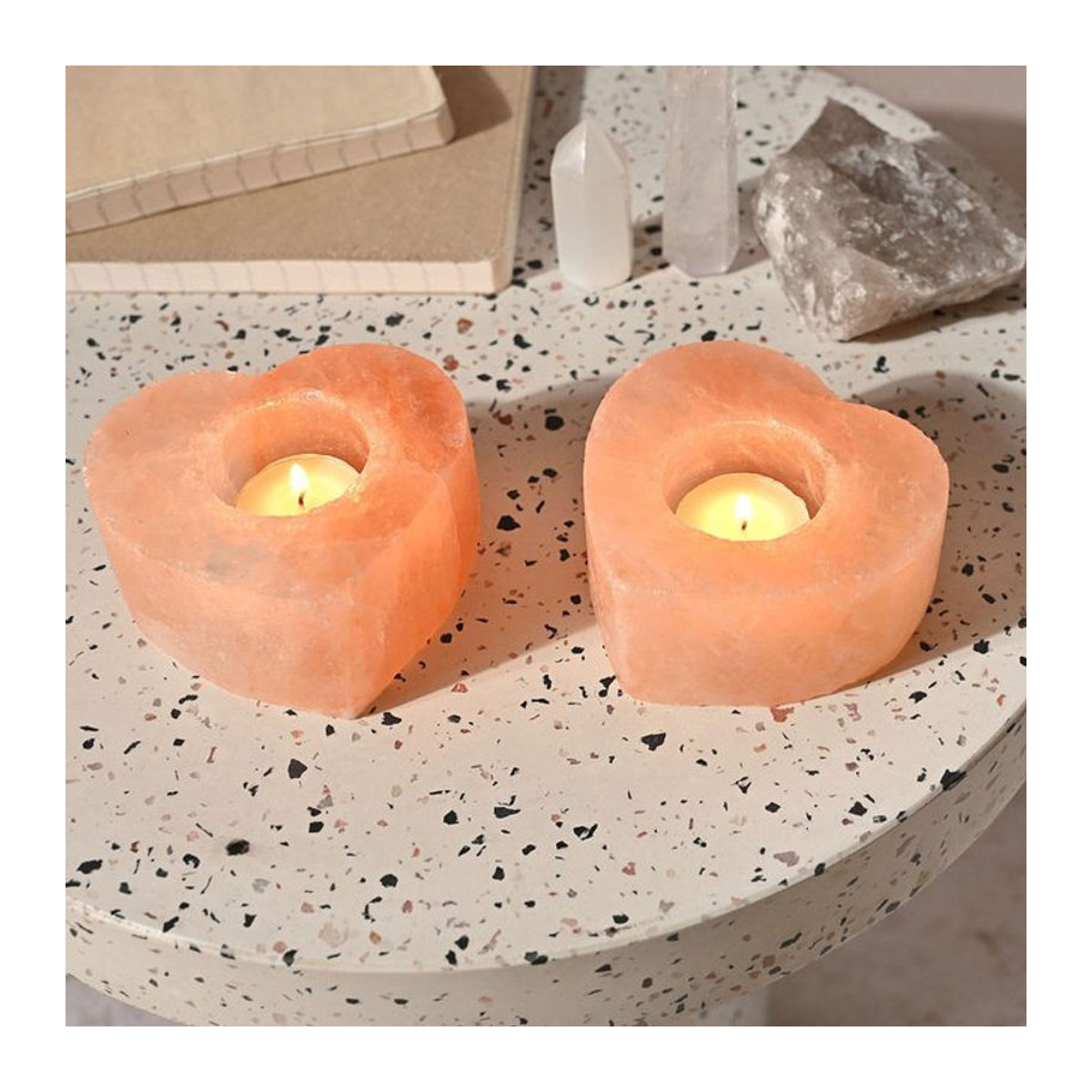 Himalaya Salz Teelichthalter Herz in Orange, 2er-Pack, B: 10,5 cm, H: 5,5 cm, T: 10,5 cm - Bild 1
