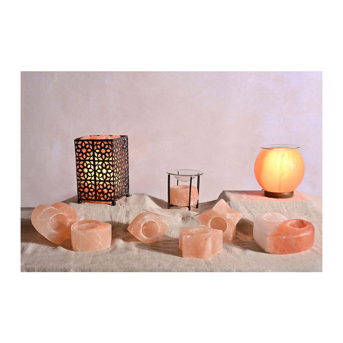 Himalaya Salz Teelichthalter Herz in Orange, 2er-Pack, B: 10,5 cm, H: 5,5 cm, T: 10,5 cm - Bild 3