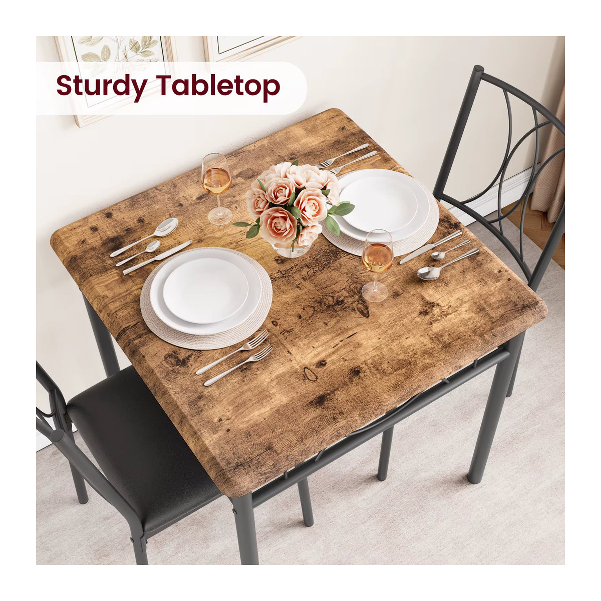 HiMISS Esstisch-Set aus Holz für 2 Personen im Industrial-Design, Essgruppe in Braun - Bild 2