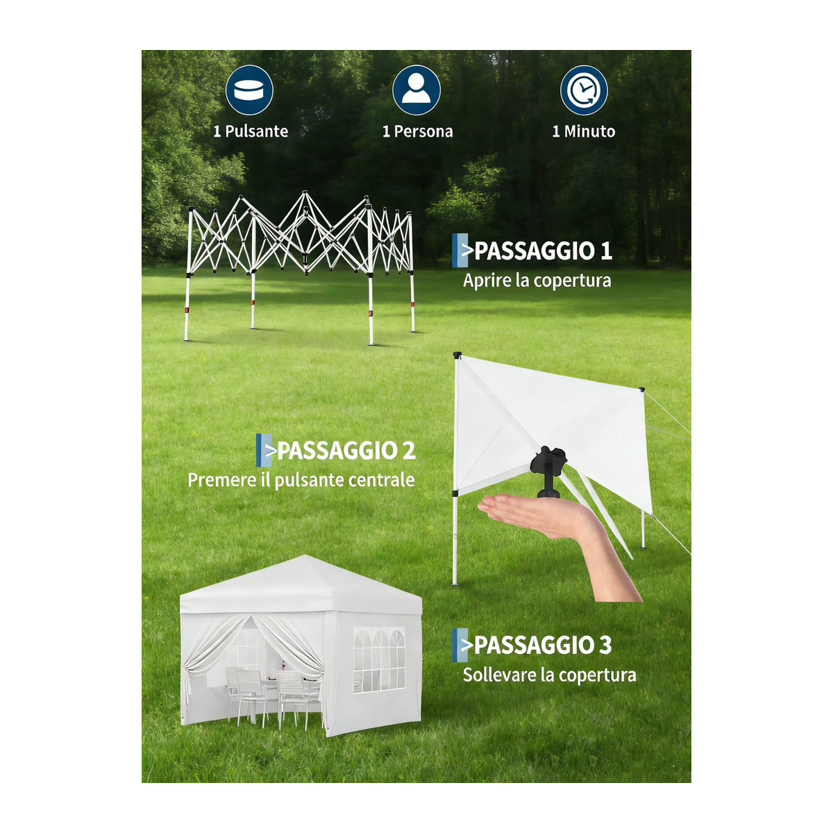 HiMISS Faltbarer Pavillon 3x3m aus wasserdichtem 420D Oxford mit 4 Seitenwänden und Tragetasche für Garten und Outdoor - Bild 3