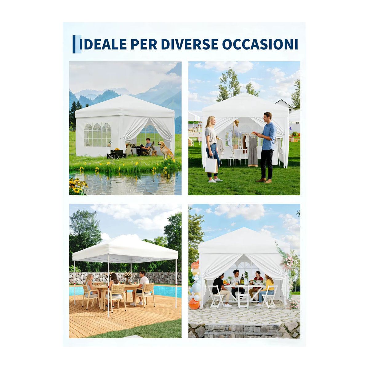 HiMISS Faltbarer Pavillon 3x3m aus wasserdichtem 420D Oxford mit 4 Seitenwänden und Tragetasche für Garten und Outdoor - Bild 4