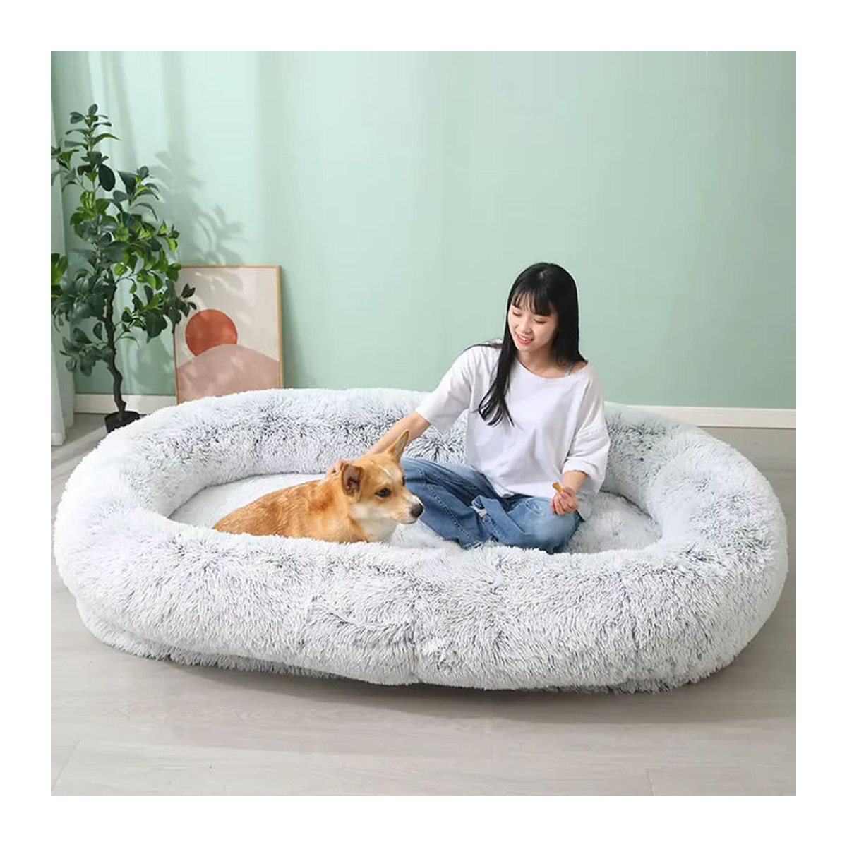 HiMISS Hundebett für große Hunde und erwachsene Haustiere, oval, grau, B/T/H: 165 x 100 x 30 cm - Bild 2