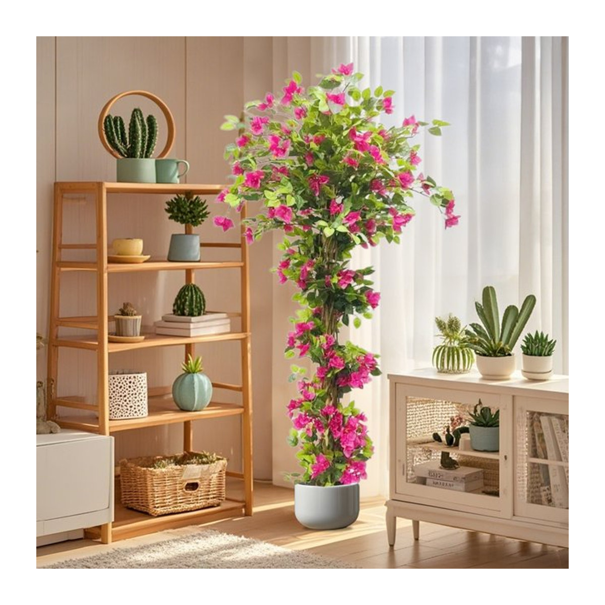 HiMISS Künstlicher Bougainvillea-Baum mit pinken Blüten und grünen Blättern im Topf, Höhe: 210 cm - Bild 1
