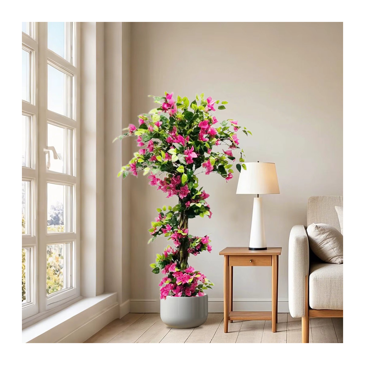HiMISS Künstlicher Bougainvillea-Baum mit pinken Blüten und grünen Blättern im Topf, Höhe: 210 cm - Bild 2