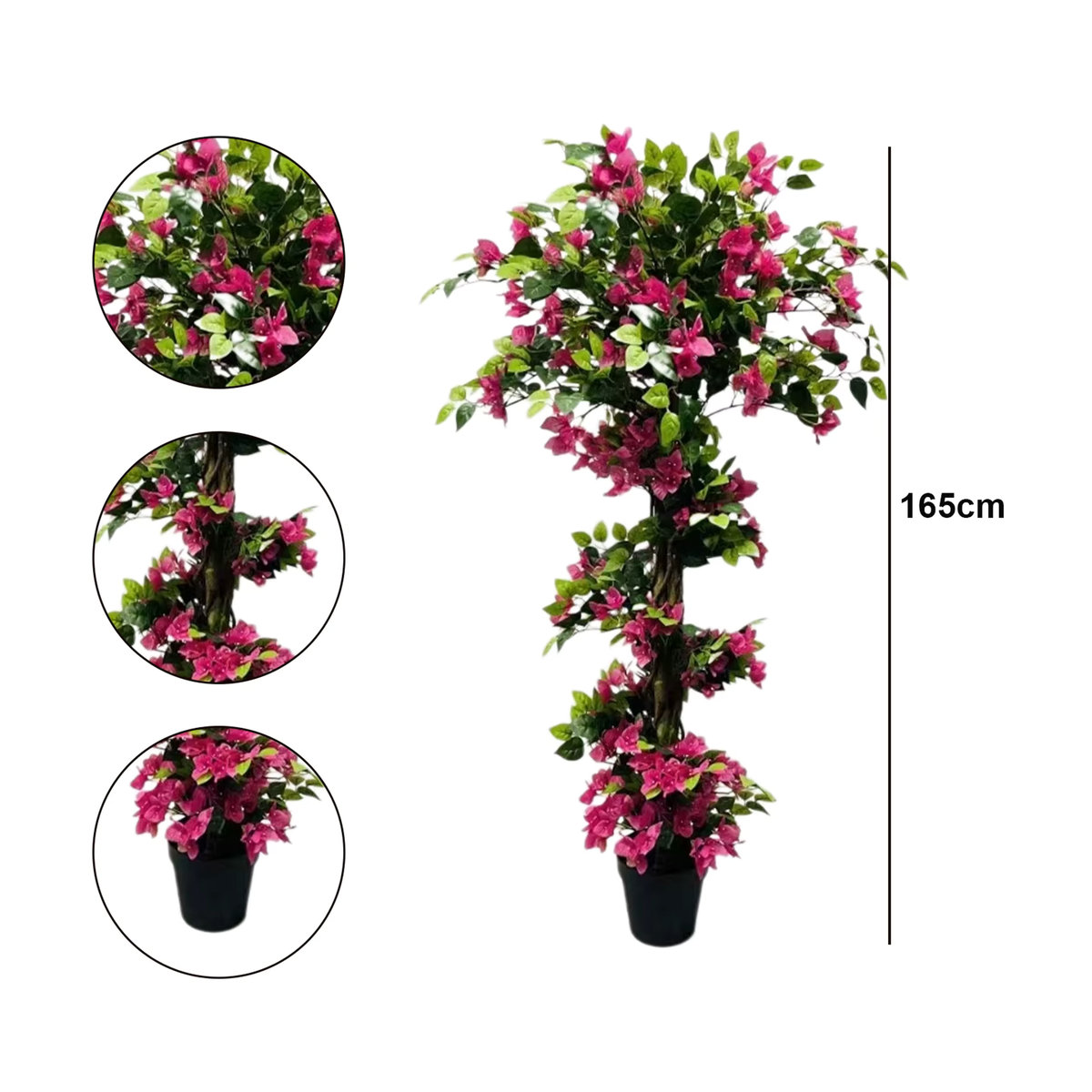 HiMISS Künstlicher Bougainvillea-Baum mit pinken Blüten und grünen Blättern im Topf, Höhe: 210 cm - Bild 4