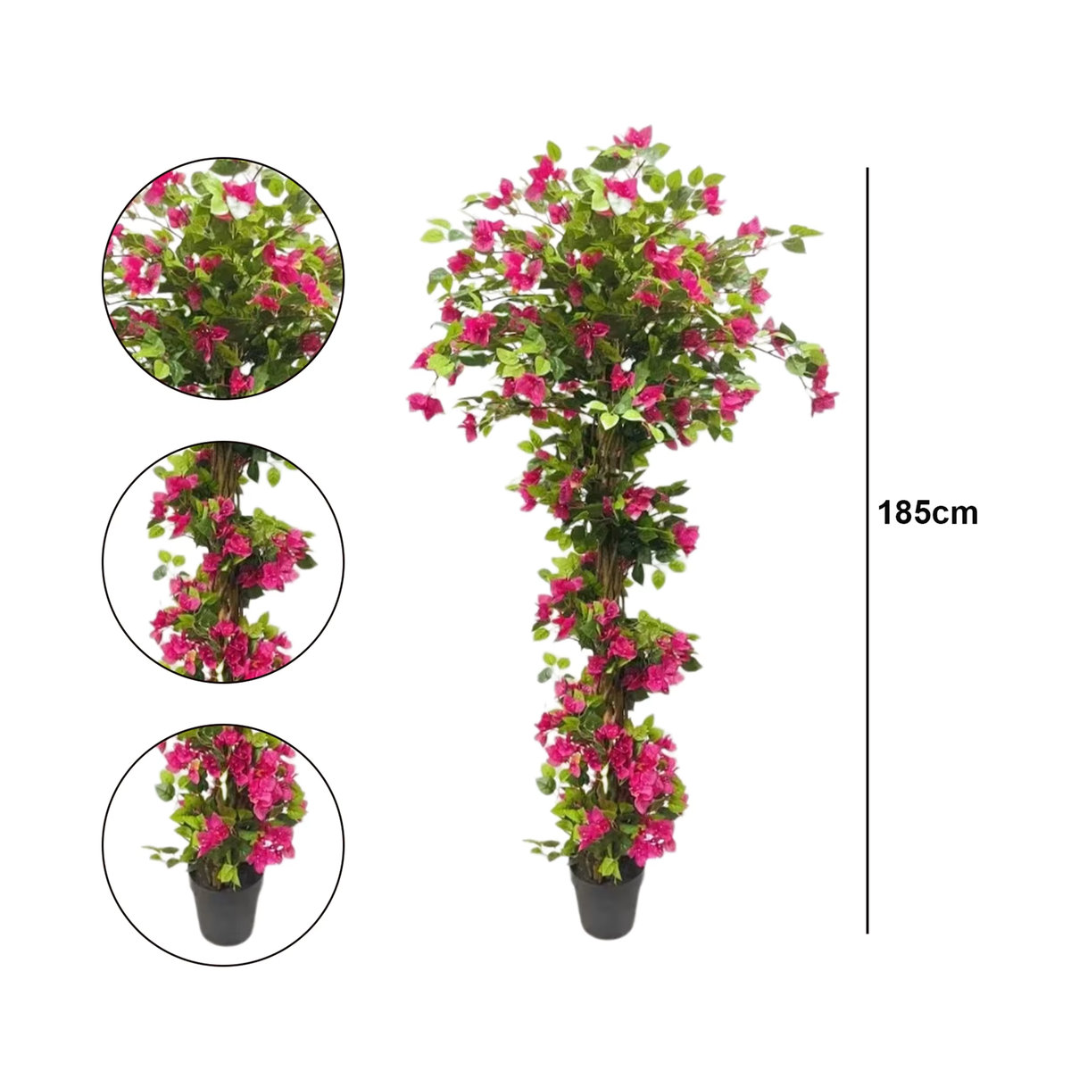 HiMISS Künstlicher Bougainvillea-Baum mit pinken Blüten und grünen Blättern im Topf, Höhe: 210 cm - Bild 5