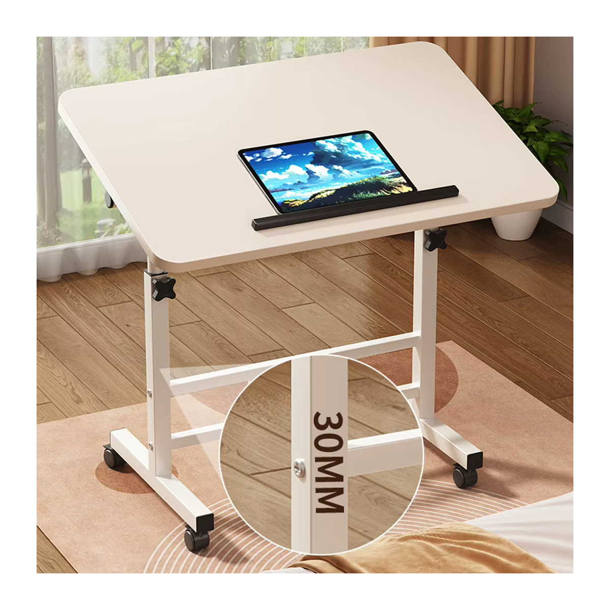HiMISS Mobiler Stehschreibtisch höhenverstellbar und neigbar in Schwarz oder Weiß mit minimalistischem Design aus Metall, B/T/H: 60 x 40 x 60 cm - Bild 4