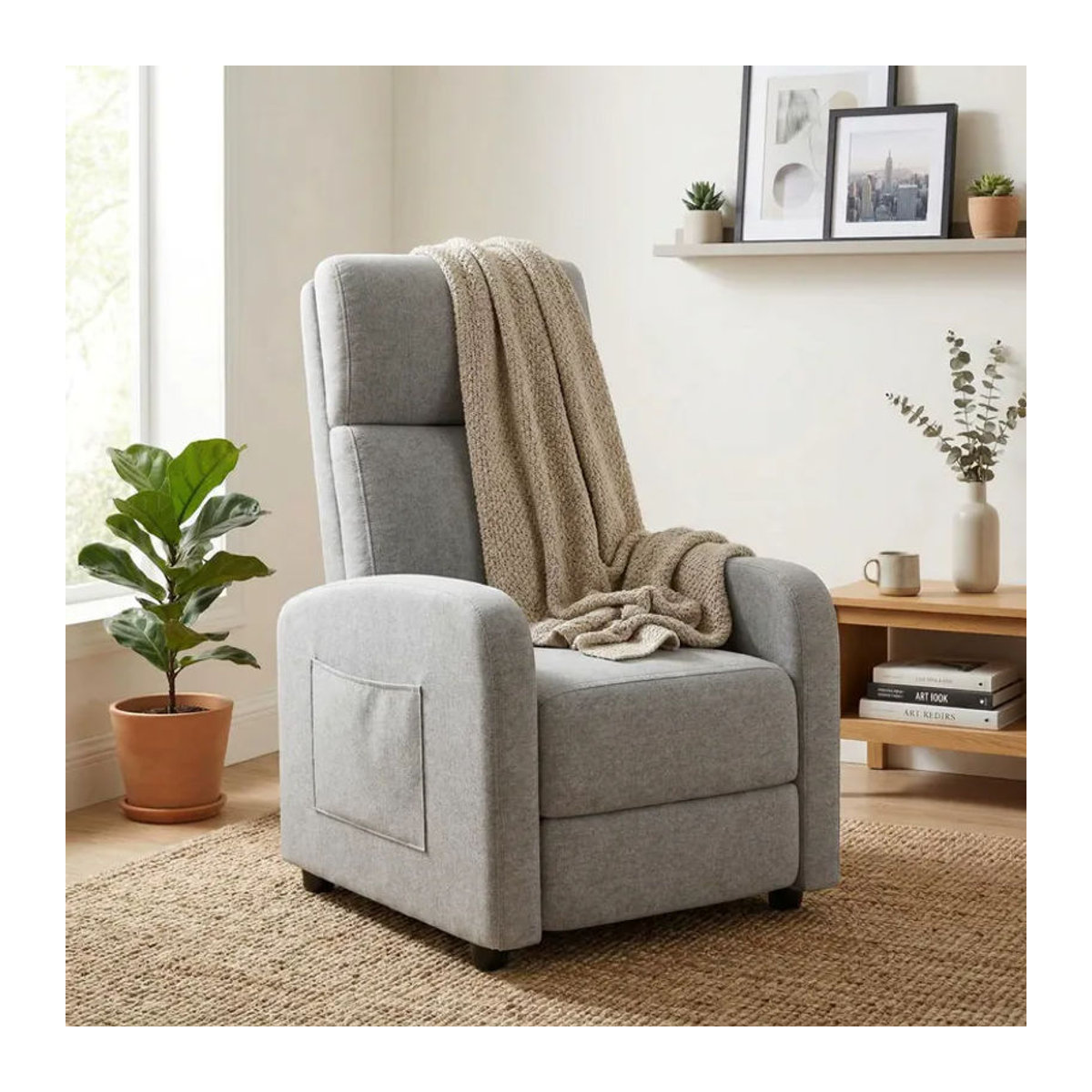 HiMISS Relaxsessel Modern aus Stoff in Braun oder Grau mit ergonomischem High-Density Schaumstoff Polster - Bild 2