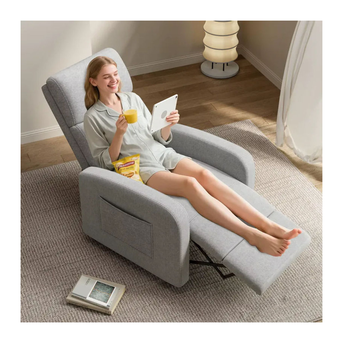 HiMISS Relaxsessel Modern aus Stoff in Braun oder Grau mit ergonomischem High-Density Schaumstoff Polster - Bild 3