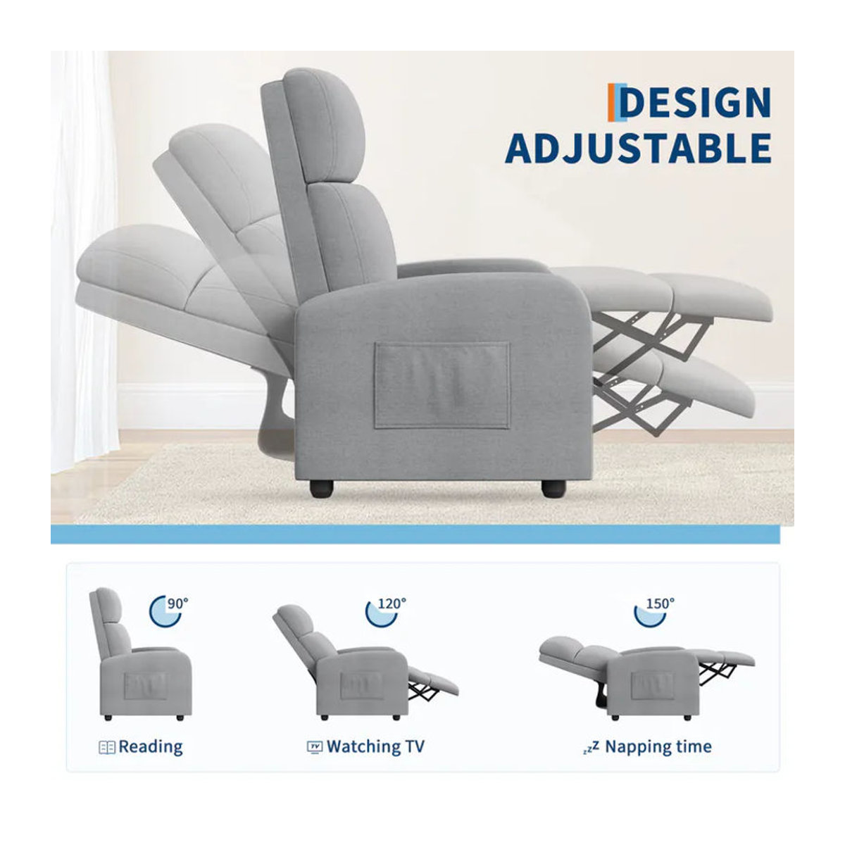 HiMISS Relaxsessel Modern aus Stoff in Braun oder Grau mit ergonomischem High-Density Schaumstoff Polster - Bild 5