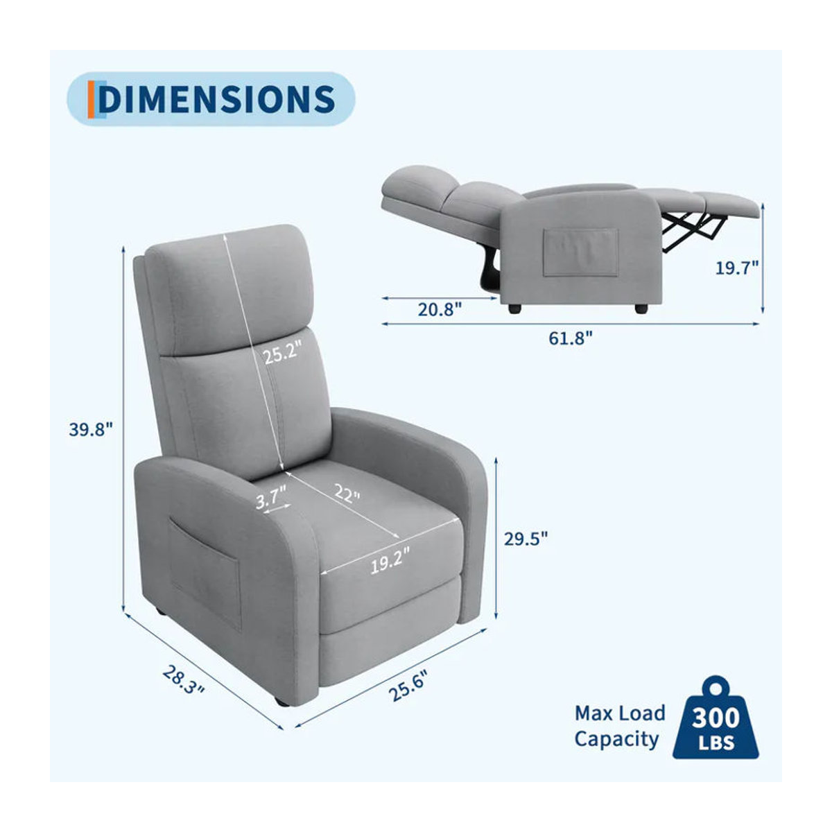 HiMISS Relaxsessel Modern aus Stoff in Braun oder Grau mit ergonomischem High-Density Schaumstoff Polster - Bild 6