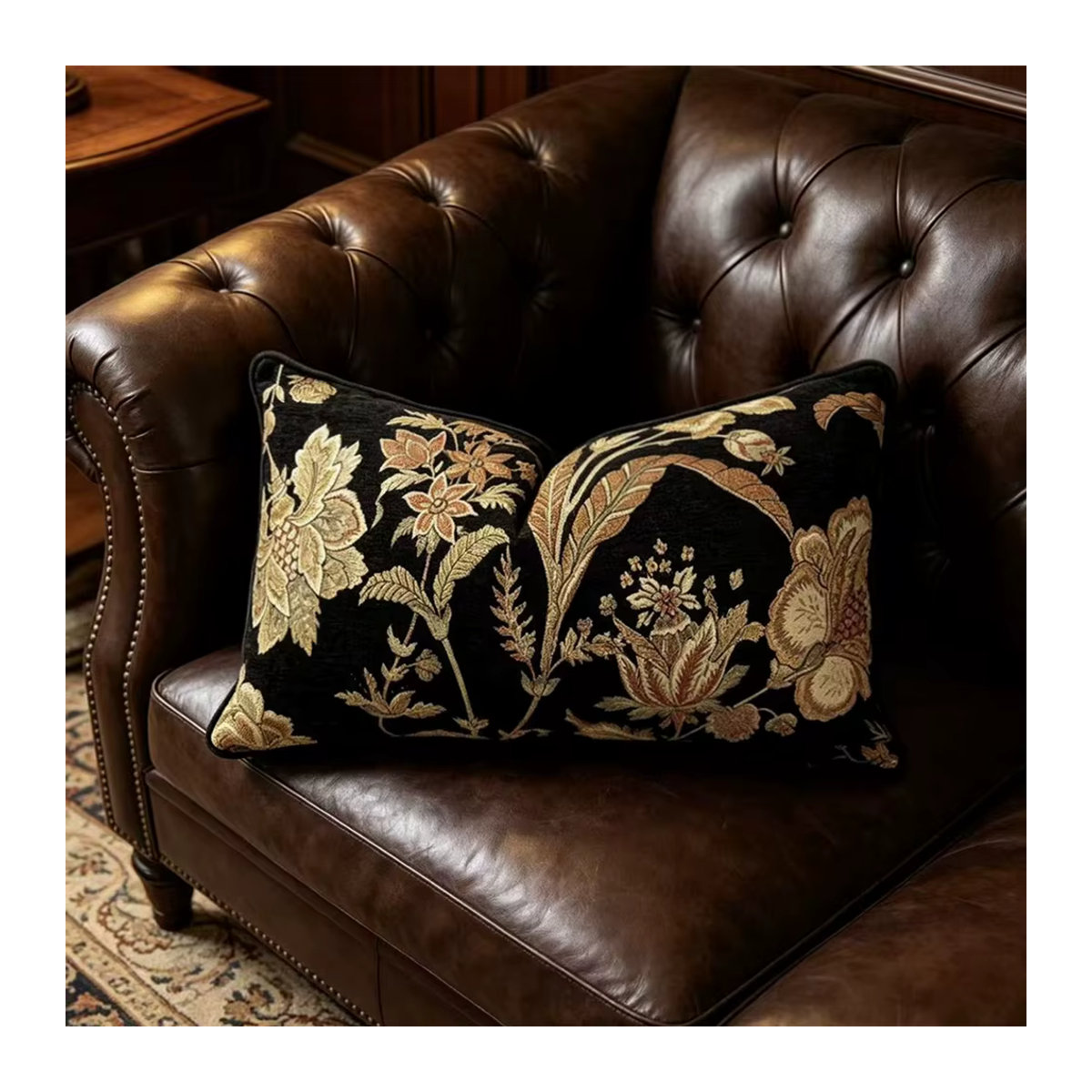 Hinyeatex Kissenbezug aus schwarzem Samt mit Blumenmuster im Vintage-Stil, B/H: 30 x 50 cm - Bild 6