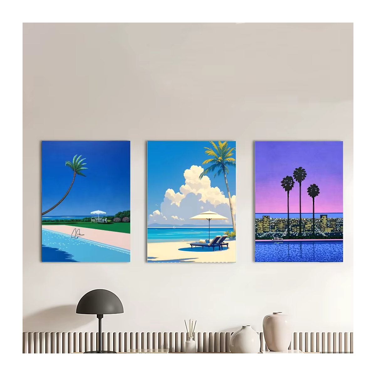 Hiroshi Nagai Vaporwave Japan Beach City Sommer Anime Poster, mehrfarbig, wasserfester Papieraufkleber für dein Home Decor - Bild 1