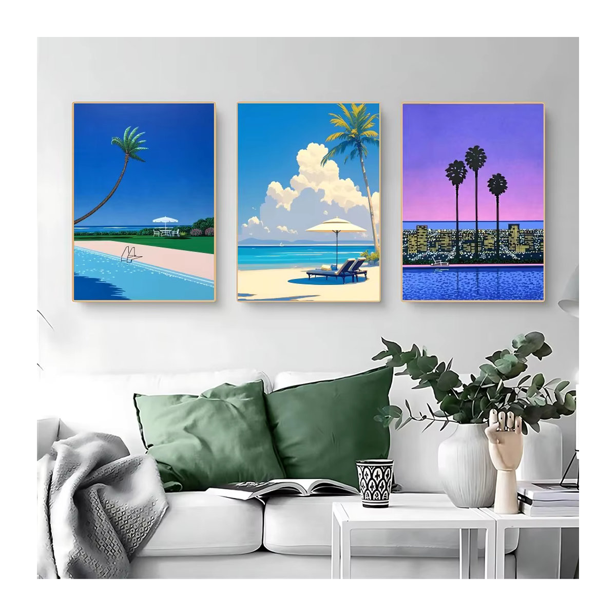 Hiroshi Nagai Vaporwave Japan Beach City Sommer Anime Poster, mehrfarbig, wasserfester Papieraufkleber für dein Home Decor - Bild 2
