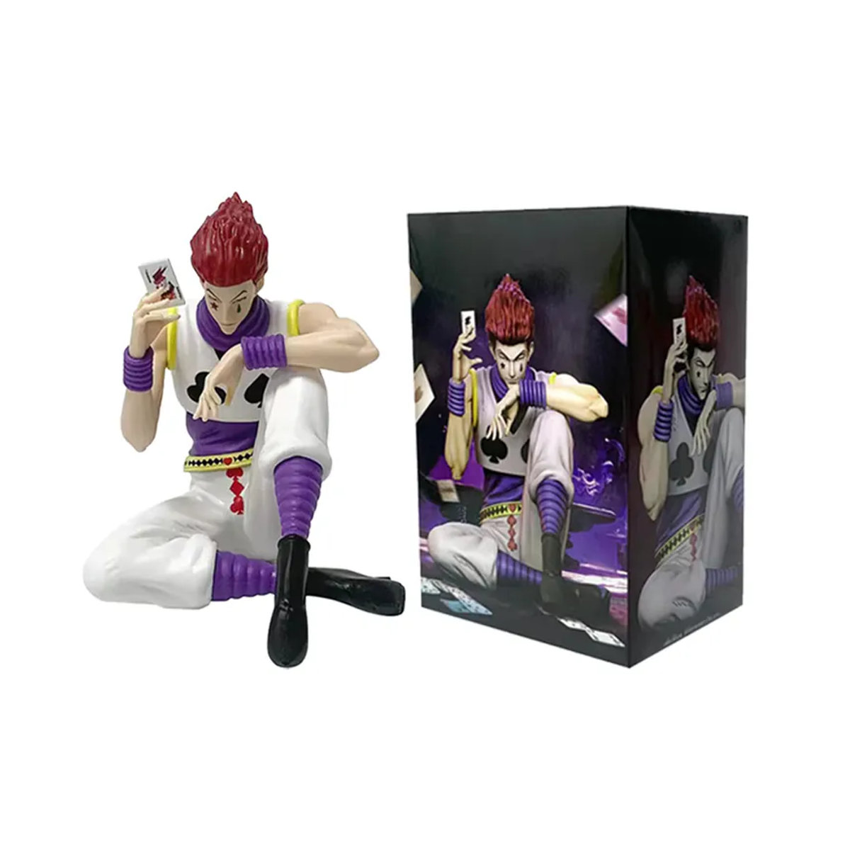 Hisoka Figur aus Hunter x Hunter als Sammlerstück in zwei Sitzpositionen, mehrfarbige Anime-Figur aus Kunststoff - Bild 2